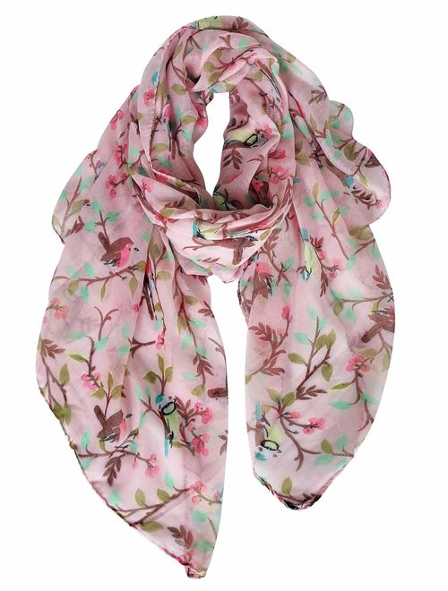 GERINLY Scarfs for Women Lightweight Floral Birds Print Shawl Wraps Holiday Scarf Gift