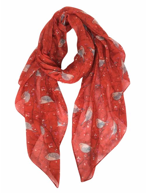 GERINLY Scarfs for Women Lightweight Floral Birds Print Shawl Wraps Holiday Scarf Gift