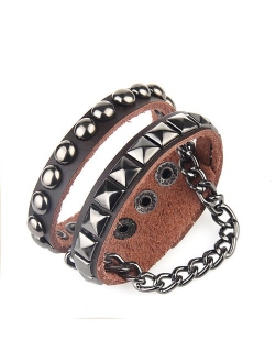 Bystar Bracelet of Punk Rock Rivet Wrap Retro Multi Circle Unisex Heart Chain Genuine Leather 4-Color Creative