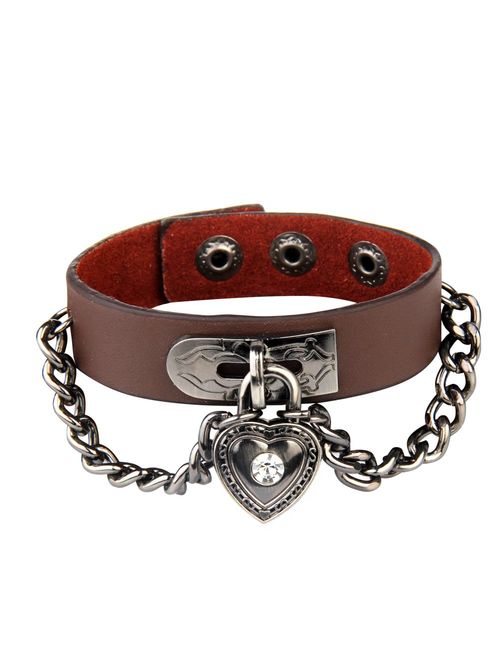 Bystar Bracelet of Punk Rock Rivet Wrap Retro Multi Circle Unisex Heart Chain Genuine Leather 4-Color Creative