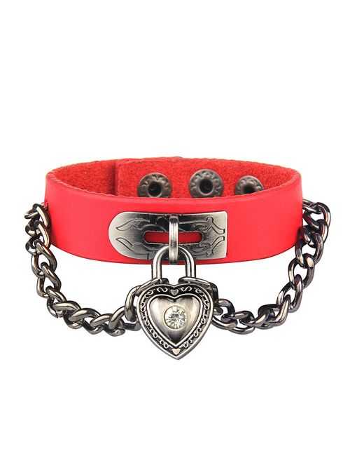 Bystar Bracelet of Punk Rock Rivet Wrap Retro Multi Circle Unisex Heart Chain Genuine Leather 4-Color Creative