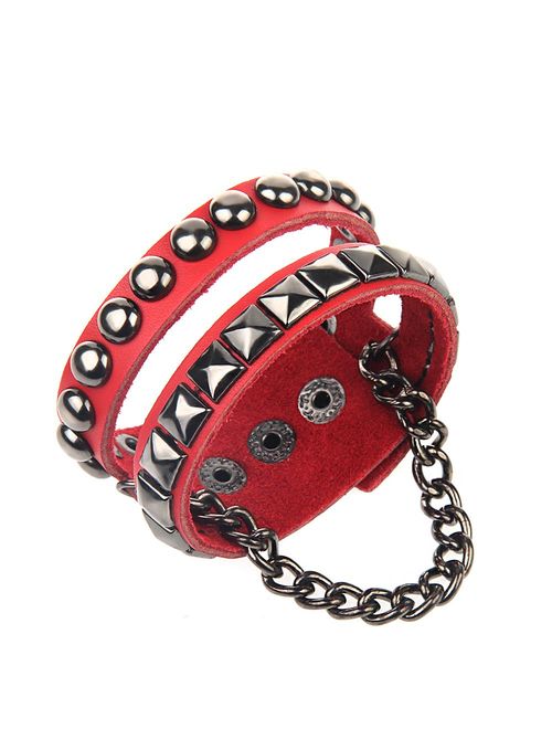 Bystar Bracelet of Punk Rock Rivet Wrap Retro Multi Circle Unisex Heart Chain Genuine Leather 4-Color Creative