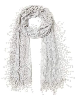 Cindy and Wendy Lightweight Soft Leaf Lace Fringes Scarf shawl for Women