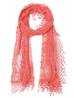 Cindy and Wendy Lightweight Soft Leaf Lace Fringes Scarf shawl for Women