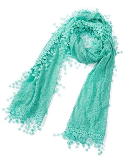 Cindy and Wendy Lightweight Soft Leaf Lace Fringes Scarf shawl for Women