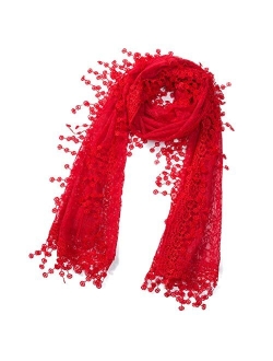 Cindy and Wendy Lightweight Soft Leaf Lace Fringes Scarf shawl for Women