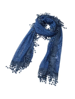 Cindy and Wendy Lightweight Soft Leaf Lace Fringes Scarf shawl for Women