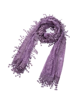 Cindy and Wendy Lightweight Soft Leaf Lace Fringes Scarf shawl for Women