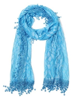 Cindy and Wendy Lightweight Soft Leaf Lace Fringes Scarf shawl for Women