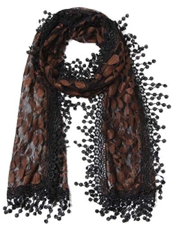 Cindy and Wendy Lightweight Soft Leaf Lace Fringes Scarf shawl for Women