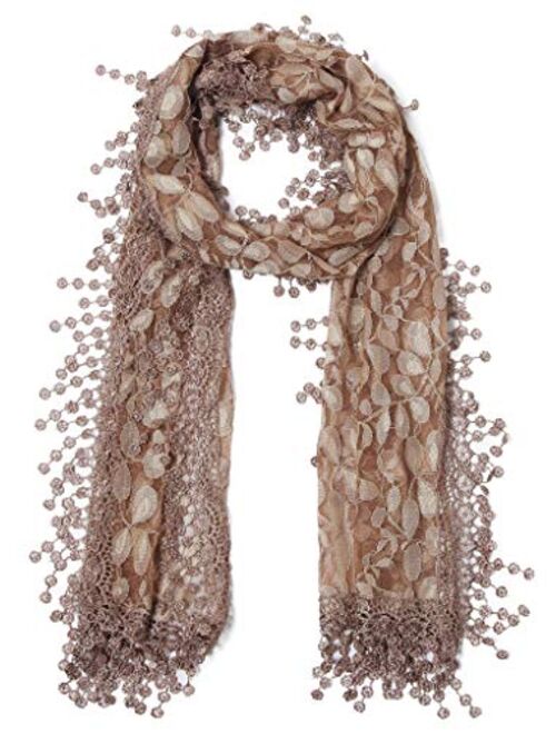 Cindy and Wendy Lightweight Soft Leaf Lace Fringes Scarf shawl for Women