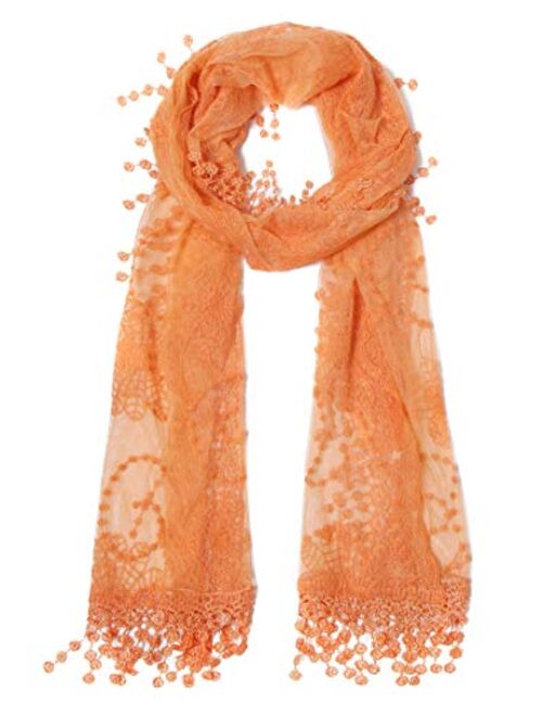 Cindy and Wendy Lightweight Soft Leaf Lace Fringes Scarf shawl for Women