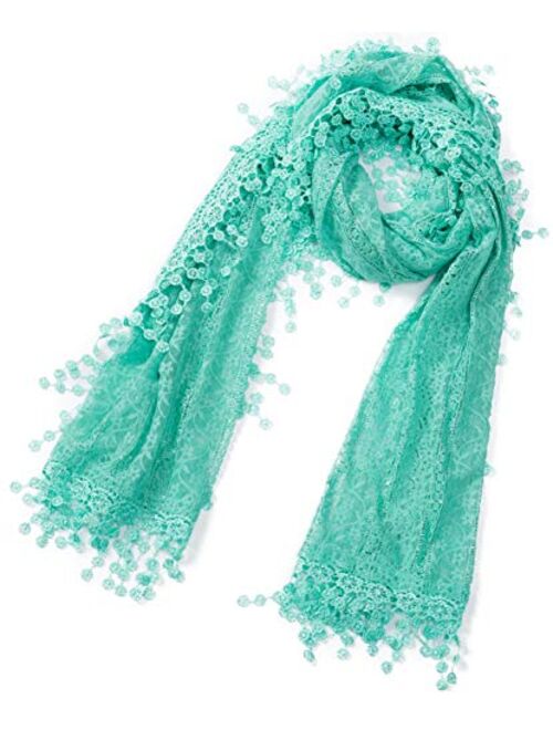 Cindy and Wendy Lightweight Soft Leaf Lace Fringes Scarf shawl for Women