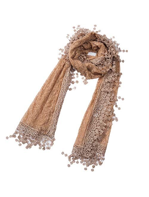 Cindy and Wendy Lightweight Soft Leaf Lace Fringes Scarf shawl for Women