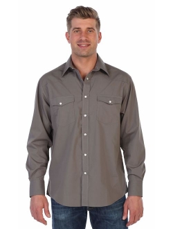 Men's Solid Long Sleeve Western Shirt with Pearl Snap-on Buttons