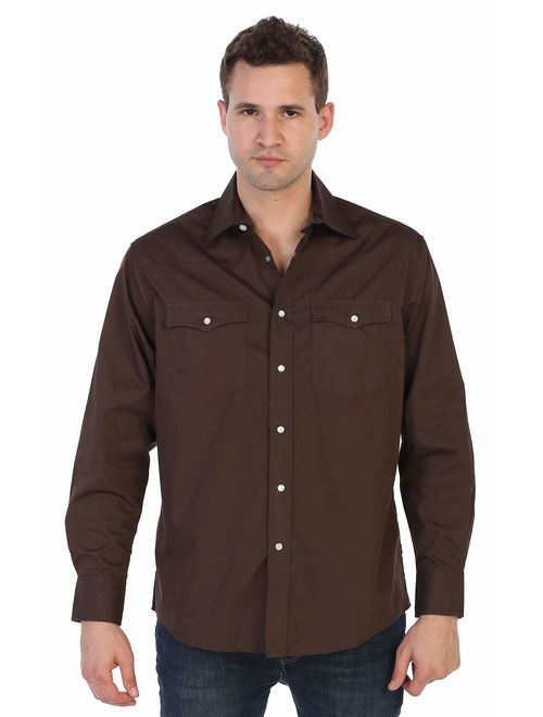 Gioberti Men's Solid Long Sleeve Western Shirt with Pearl Snap-on Buttons