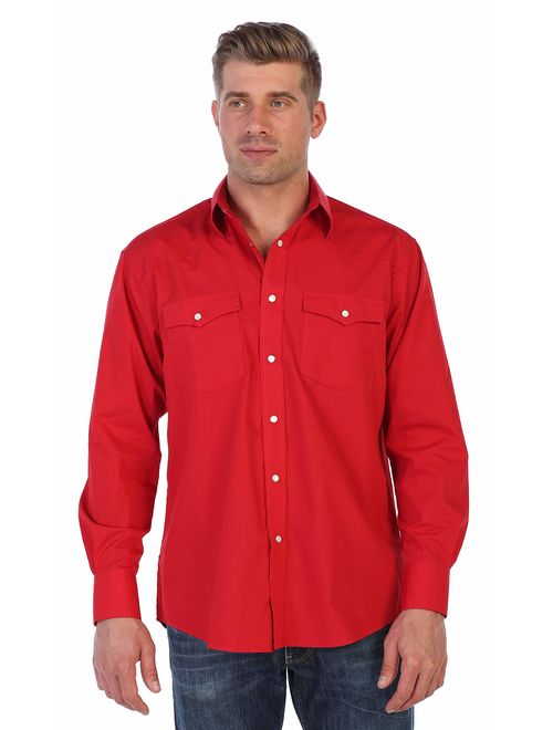 Gioberti Men's Solid Long Sleeve Western Shirt with Pearl Snap-on Buttons