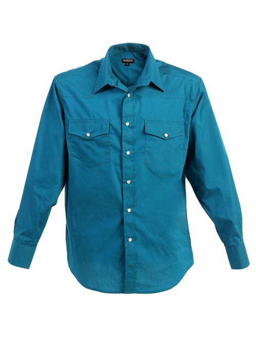 Gioberti Men's Solid Long Sleeve Western Shirt with Pearl Snap-on Buttons