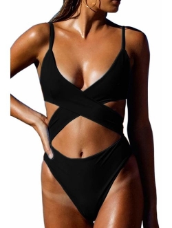 CHYRII Women's Sexy Criss Cross High Waisted Cut Out One Piece Monokini Swimsuit