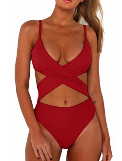 CHYRII Women's Sexy Criss Cross High Waisted Cut Out One Piece Monokini Swimsuit