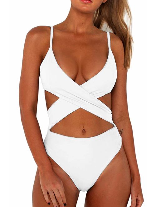 CHYRII Women's Sexy Criss Cross High Waisted Cut Out One Piece Monokini Swimsuit