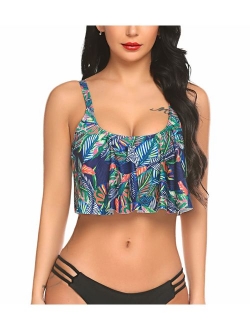 ADOME High Waist Bikini Set for Women Ruffled Tummy Control Swimsuit 2 Piece Printed Plus Size Swimwear