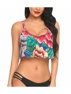 ADOME High Waist Bikini Set for Women Ruffled Tummy Control Swimsuit 2 Piece Printed Plus Size Swimwear