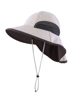 Connectyle Kids Wide Brim Neck Flap Sun Protection Hat Mesh Vent Bucket Sun Hat