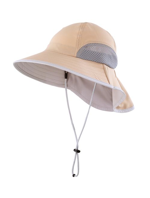 Connectyle Kids Wide Brim Neck Flap Sun Protection Hat Mesh Vent Bucket Sun Hat