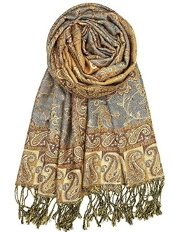 Achillea Soft Silky Reversible Paisley Pashmina Shawl Wrap Scarf w/Fringes