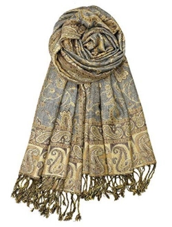 Achillea Soft Silky Reversible Paisley Pashmina Shawl Wrap Scarf w/Fringes