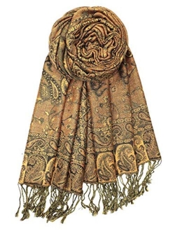 Achillea Soft Silky Reversible Paisley Pashmina Shawl Wrap Scarf w/Fringes