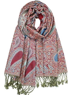 Achillea Soft Silky Reversible Paisley Pashmina Shawl Wrap Scarf w/Fringes