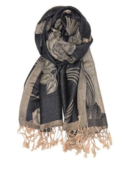 Achillea Soft Silky Reversible Paisley Pashmina Shawl Wrap Scarf w/Fringes