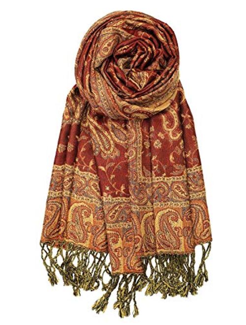 Achillea Soft Silky Reversible Paisley Pashmina Shawl Wrap Scarf w/Fringes