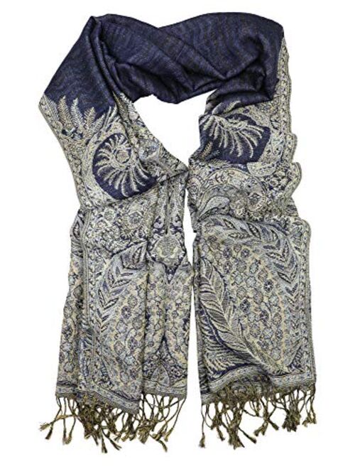 Achillea Soft Silky Reversible Paisley Pashmina Shawl Wrap Scarf w/Fringes