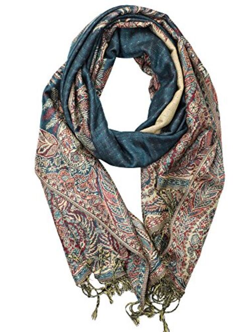 Achillea Soft Silky Reversible Paisley Pashmina Shawl Wrap Scarf w/Fringes