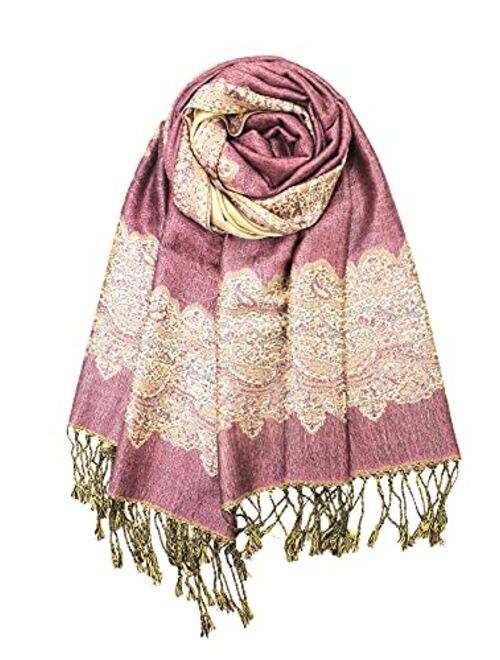 Achillea Soft Silky Reversible Paisley Pashmina Shawl Wrap Scarf w/Fringes