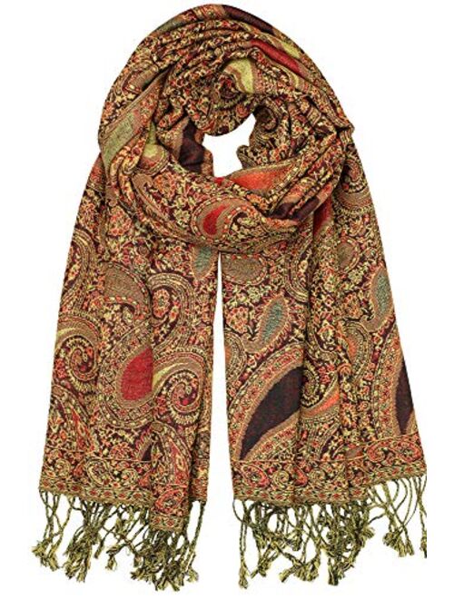 Achillea Soft Silky Reversible Paisley Pashmina Shawl Wrap Scarf w/Fringes