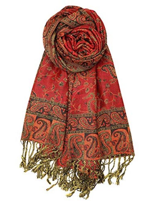 Achillea Soft Silky Reversible Paisley Pashmina Shawl Wrap Scarf w/Fringes