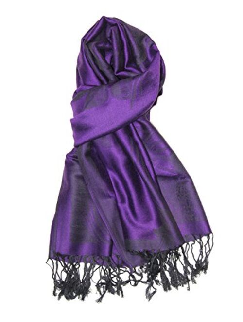 Achillea Soft Silky Reversible Paisley Pashmina Shawl Wrap Scarf w/Fringes