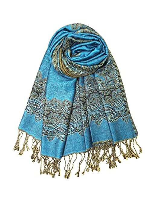 Achillea Soft Silky Reversible Paisley Pashmina Shawl Wrap Scarf w/Fringes