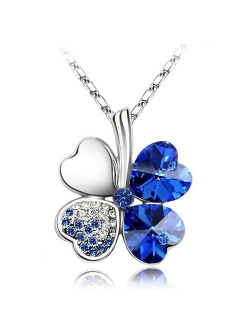 Merdia Four Leaf Clover Heart-Shaped Crystal Pendant Necklace 16