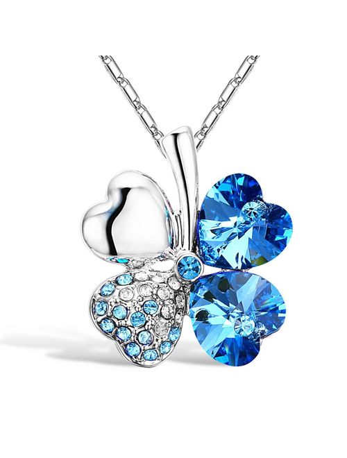 Merdia Four Leaf Clover Heart-Shaped Crystal Pendant Necklace 16