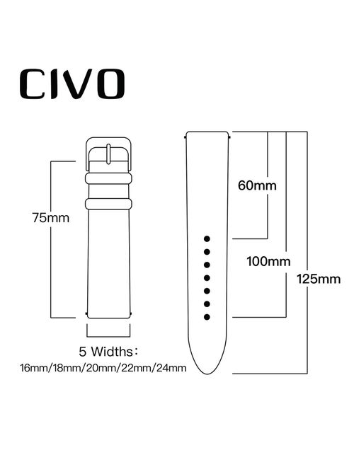 CIVO Genuine Leather Watch Bands Top Calf Grain Leather Watch Strap 16mm 18mm 20mm 22mm 24mm for Men and Women