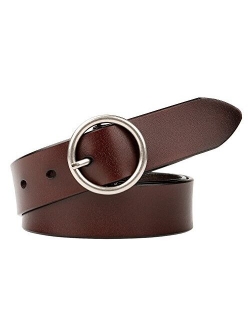 WERFORU Women Casual Dress Belt Genuine Leather Belt with Round Buckle