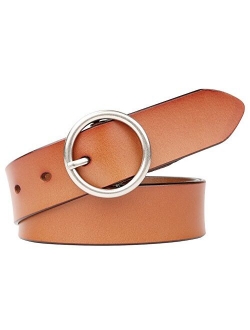 WERFORU Women Casual Dress Belt Genuine Leather Belt with Round Buckle