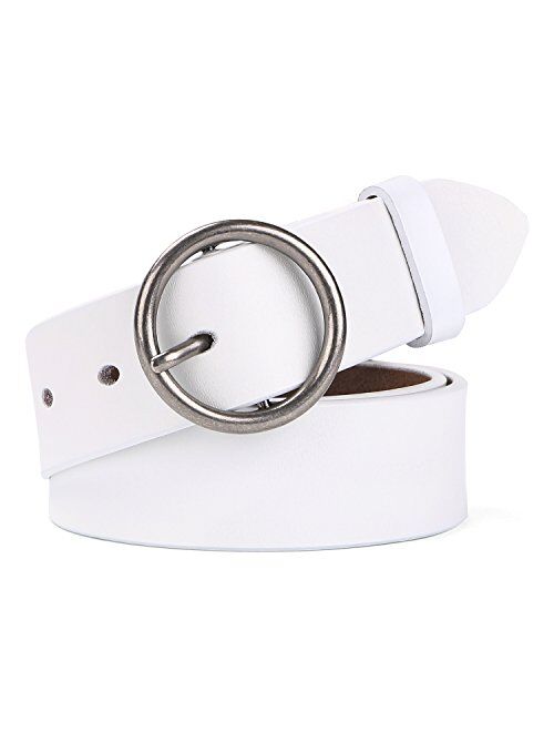 WERFORU Women Casual Dress Belt Genuine Leather Belt with Round Buckle