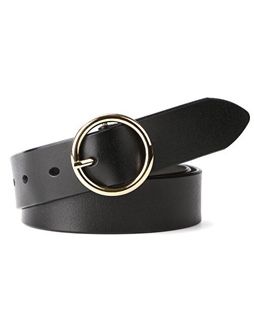 WERFORU Women Casual Dress Belt Genuine Leather Belt with Round Buckle