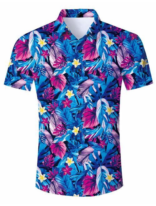 ALISISTER Hawaiian Shirt Men Tropical Button Down Dress Summer